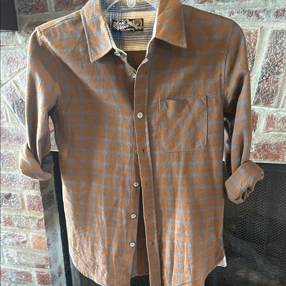 Brown Checkered soft flannel boys button shirt- first Wave brand